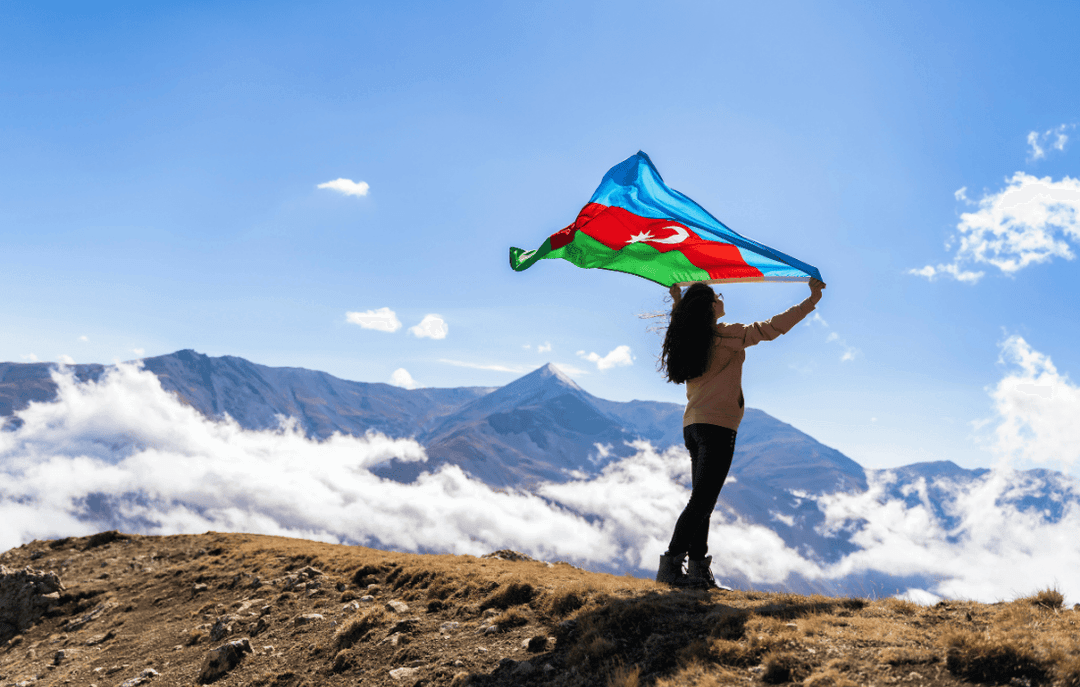 Woman with Azerbaijan flag