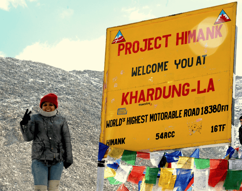 A woman at Khardungla Top